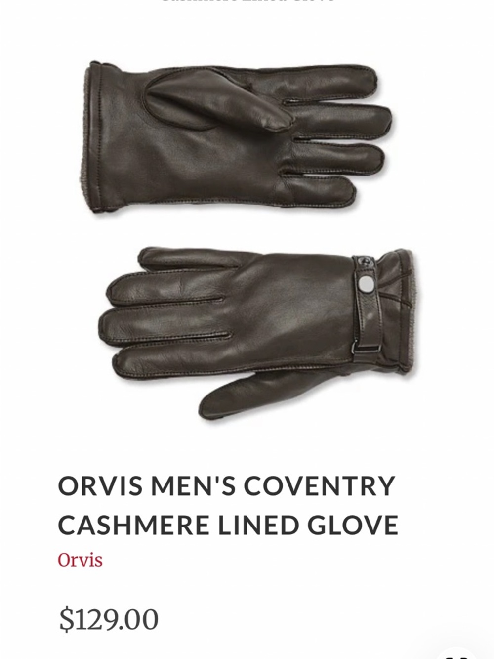 Orvis Men’s Coventry Leather Driving Gloves Cashmere Lined Size M EUC!